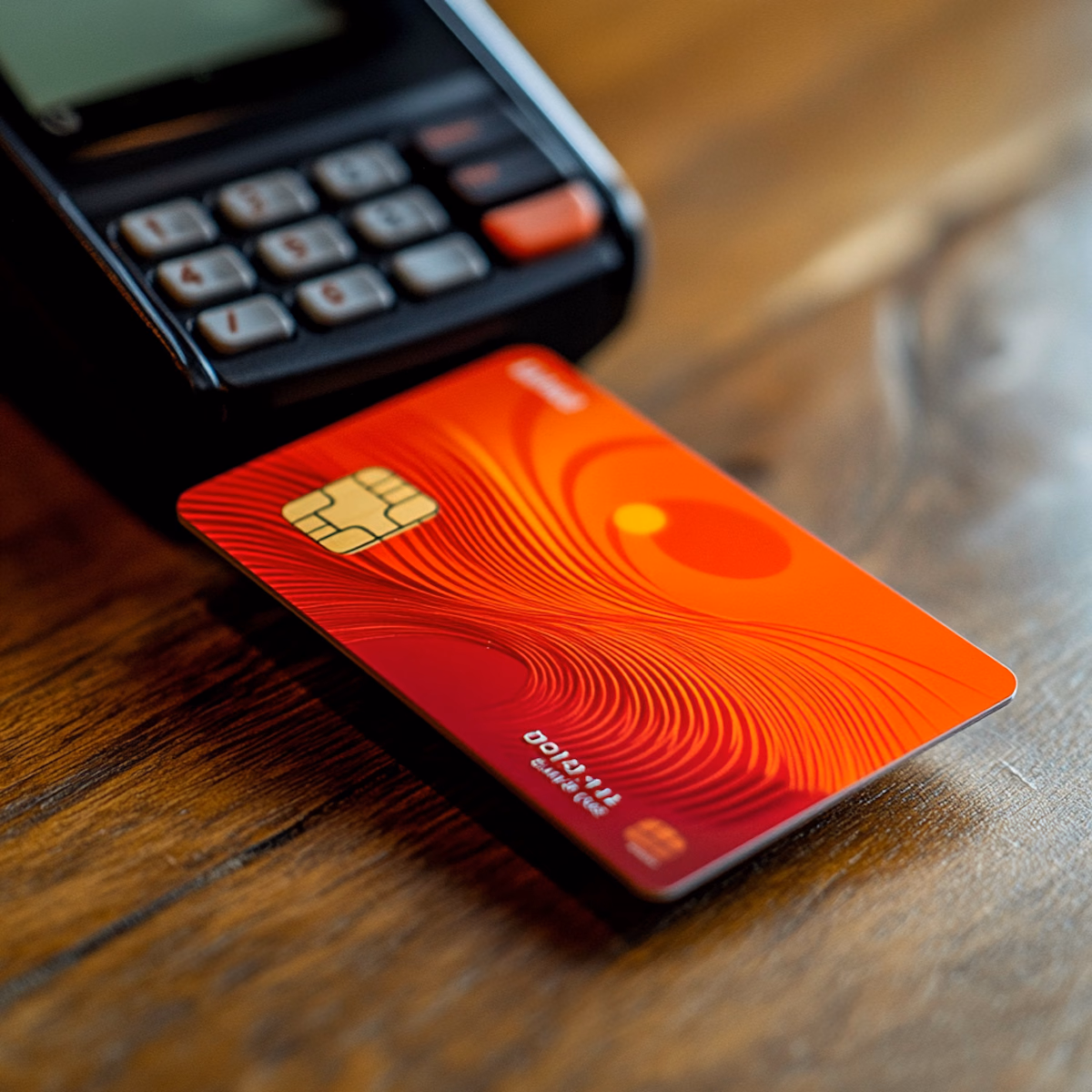 Bank card next to a card payment terminal