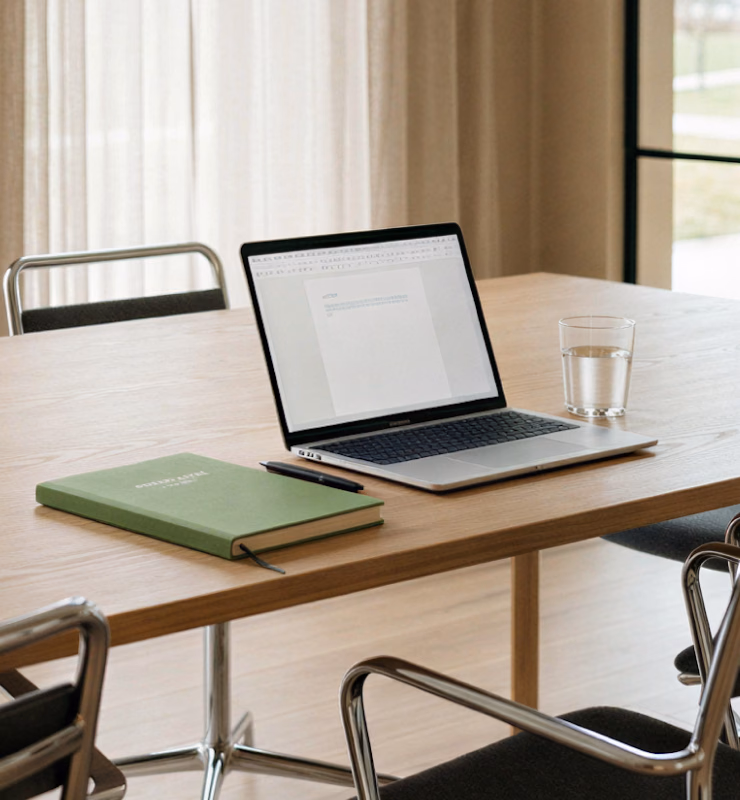 Laptop and notebook on a tidy office desk